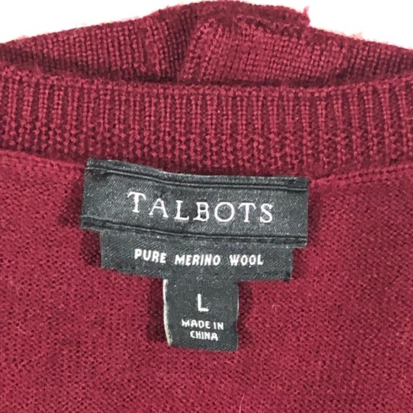Talbots | Deep Red Merino Wool Cardigan L - Picture 5 of 6